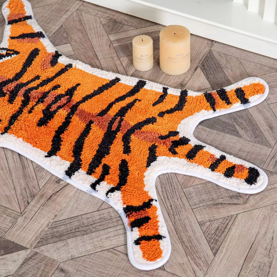 VIKAMA Tigerteppich in Orange aus Kunstfell, rutschfest und wärmend für Schlafzimmer und Flur - Bild 1