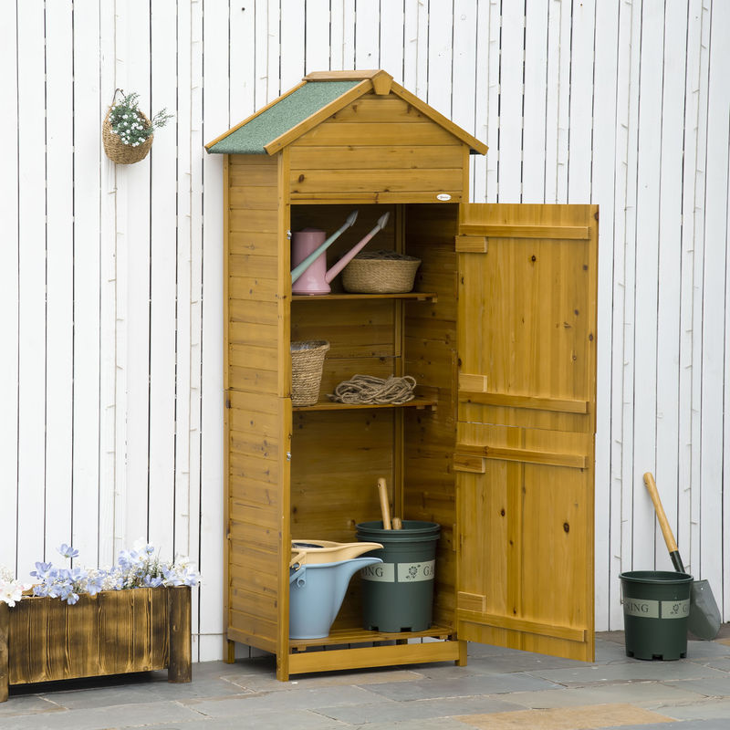 Outsunny Geräteschrank aus Massivholz in Braun mit 2 Regalen und 2 Türen, wetterfester Gartenschrank, B/T/H: 79 x 49 x 191,5 cm - Bild 2