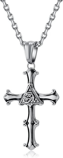 YIRAN Halskette Horusauge Kreuz, Edelstahl, Weiß, Unisex - Bild 1