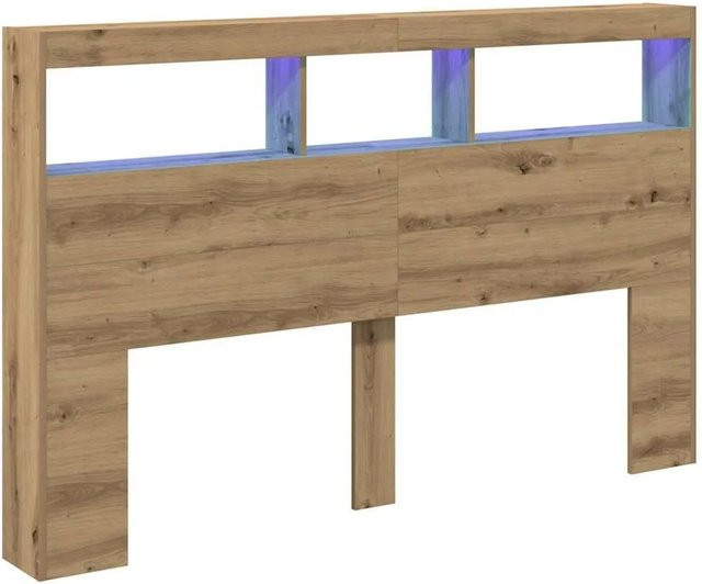 vidaXL LED-Kopfteil Artisan-Eiche mit Ablage und USB-Anschluss, Farbe: Braun, B/T/H: 160 x 17 x 102 cm - Bild 1