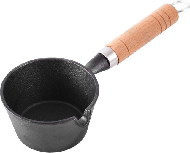 CosyHome Mini Butter Schmelztiegel aus Gusseisen mit Ausgießer und Holzgriff in Beige - Bild 1