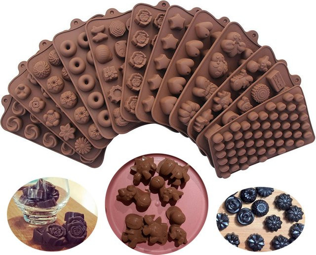 Silikonbackform für Schokolade und Jelly in Herz-, Tier- und Blumenform, braun - Bild 1