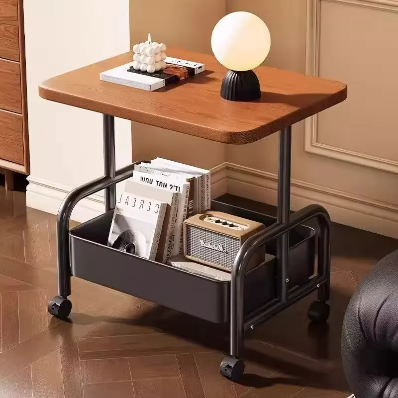 LIUSHADUOLA Mobiler Couchtisch und Laptop-Schreibtisch in zwei Ebenen mit abnehmbarem Korb, moderner Nachttisch aus Holz in Weiß oder Braun - Bild 1