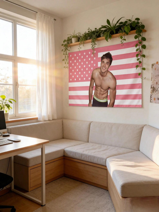 Dekorativer Wandteppich Jacob Elordi Amerikanische Flagge in Rosa von JMG Household Supplies, B/H: 60 x 40 cm - Bild 2