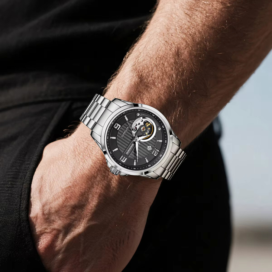 BANGWEI Armbanduhr Automatik, Edelstahl, Blau, Herren - Bild 5