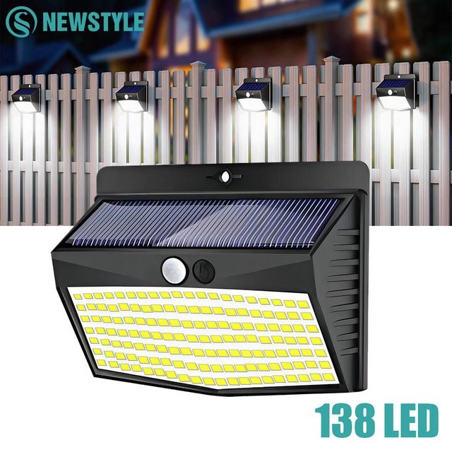 Solar-Außenwandleuchte mit 138 LED in Schwarz, IP65 wasserdicht mit Bewegungssensor und 3 Beleuchtungsmodi für Garten und Außenbereich - Bild 1