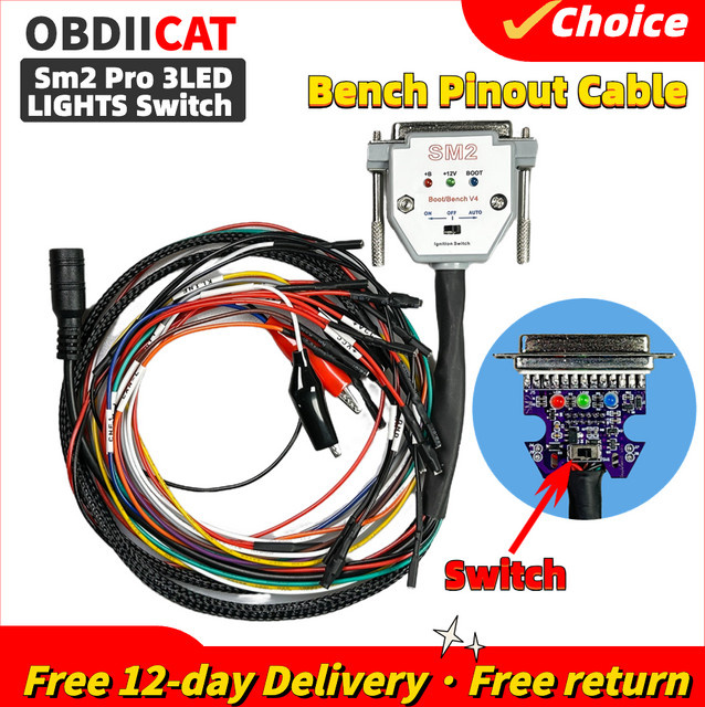 DHCCREATE DB25 ECU Pinout Kabel mit 3 LED-Leuchten für SM2 Pro J2534 VCI zum Lesen und Schreiben von ECU, Multicolour - Bild 1