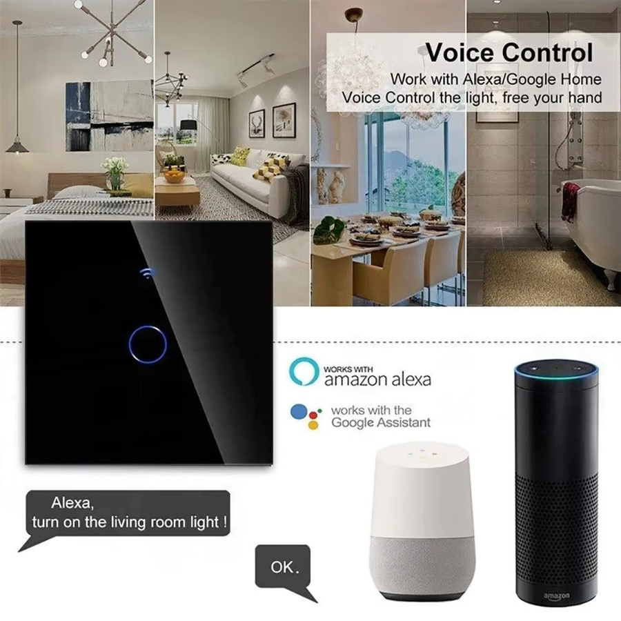 Szaoju Smarter WiFi Touch-Lichtschalter in Weiß, kompatibel mit Tuya App, Amazon Alexa und Google Assistant, modern gestaltet, mit oder ohne Neutralleiter nutzbar - Bild 4