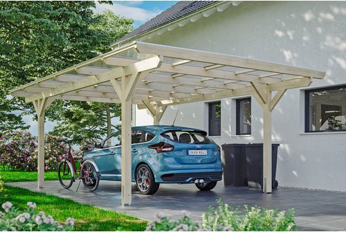 Skan Holz Carport Odenwald Flachdach aus Fichte Leimholz in Beige mit Doppelstegplatten B/T: 428 x 648 cm, Höhe: 238 cm - Bild 3