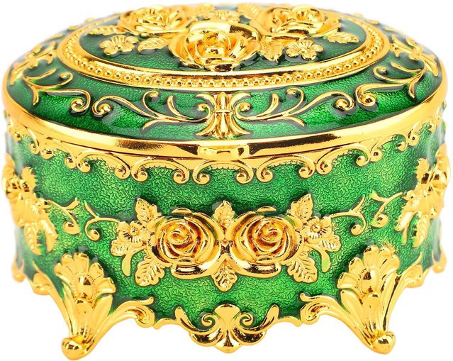 Neoglint Schmuckschatulle aus Metall im Vintage-Stil mit floralem Design, grün - Bild 1
