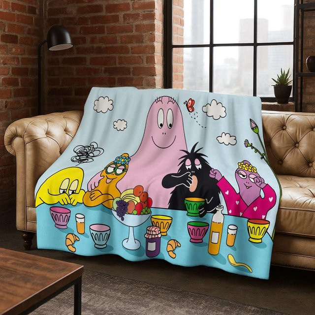 Barbapapa Barbamama Familie 3D Flanelldecke, weiche und warme Überwurfdecke für Kinder in Grau und Multicolour, B/H: 75 x 90 cm - Bild 1