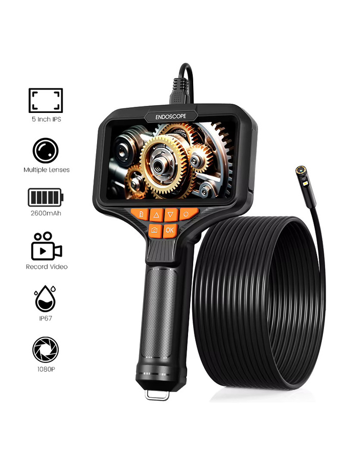 ENWOR Handendoskop mit 5 Zoll IPS-Bildschirm, HD1080P Video-Autofokus-Kamera und USB-Sonde für die Rohrinspektion in Schwarz - Bild 7