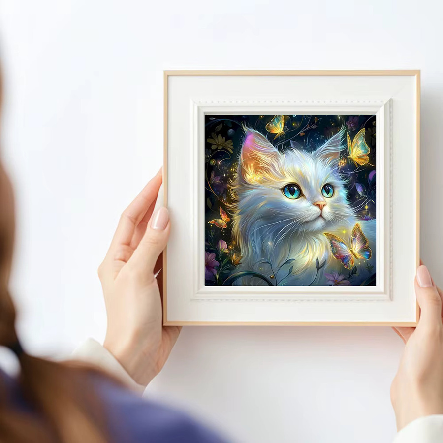 Huacan Diamantmosaik-Set Katze und Schmetterling mit Blumen in Mehrfarbig, 20 x 20 cm - Bild 3