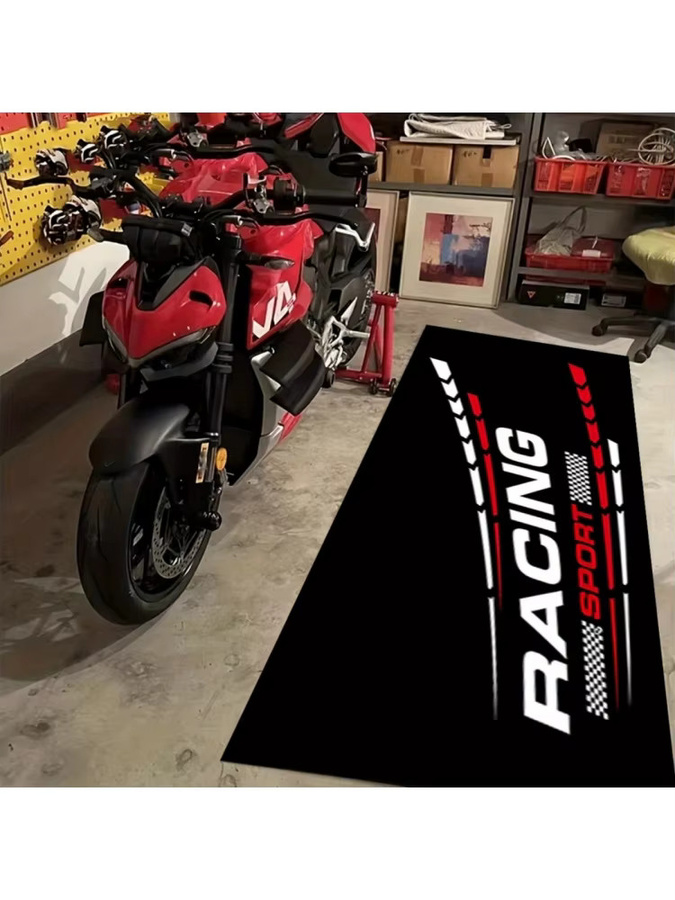 VIKAMA Motorrad-Renn-Teppich in Schwarz, sportliche Moto-Matte für Garage und Eingangsbereich, pflegeleicht und modern - Bild 4