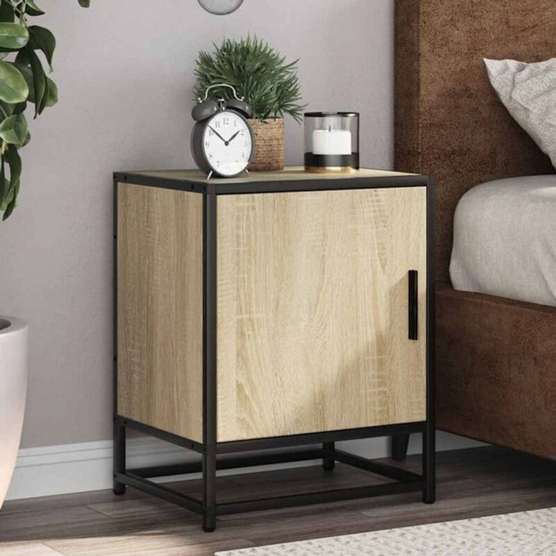 Vidaxl Nachttisch Sonoma-Eiche in Braun und Eiche Natur aus Holzwerkstoff und Metall im Industrial Design, B/T/H: 40 x 31 x 50 cm - Bild 1