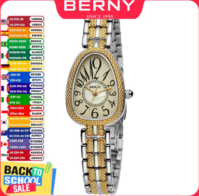 BERNY Armbanduhr, Schlangenförmig, Quarz, Edelstahl, Gold, Damen - Bild 1
