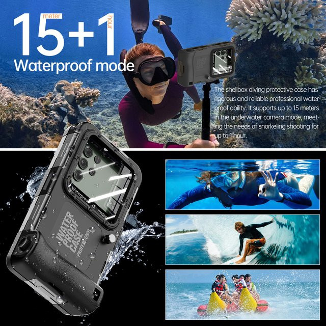 Wasserdichte Tauchhülle für Android-Handys bis 6,9 Zoll, professionelle Schwimm- und Schnorchelhülle, Schwarz - Bild 1