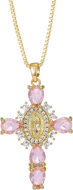 Halskette Edelstahl, Kristall, Kreuz Anhänger, Gold, Damen - Bild 1
