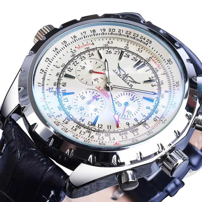 JARAGAR Chronograph, Automatik, Edelstahl, Leder, Herren - Bild 6