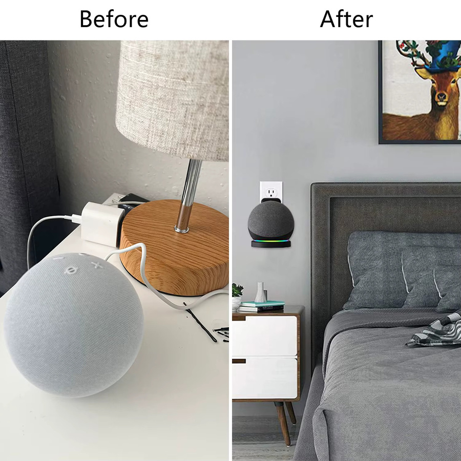 Wandsteckdosenhalter für Echo Dot 5. und 4. Generation mit Kabelaufbewahrung in Schwarz aus PC-Hartschale - Bild 2