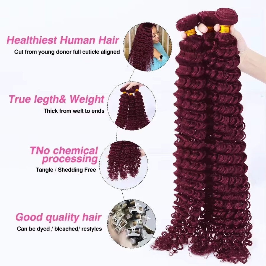 mayfive Haar Extensions, Brasilianisches Remy Haar, Burgund, Lockig, Unisex - Bild 3