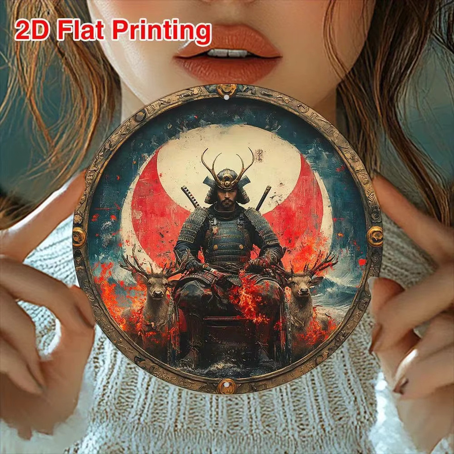 CIFBUY Japanisches Samurai-Hirsch Wandbild aus Metall, Retro-Design, B/H: 20,3 x 20,3 cm, Mehrfarbig - Bild 6