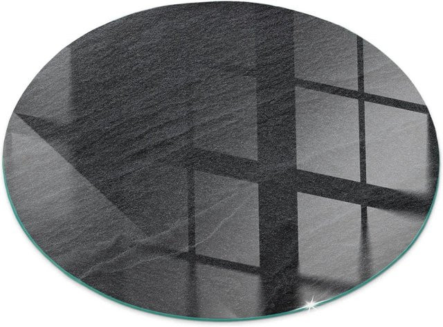 Tulup Glasplatte für Kamin in Schwarz mit Natursteinstruktur, runde Vorlegeplatte für Kaminöfen, Durchmesser: 70 cm - Bild 1