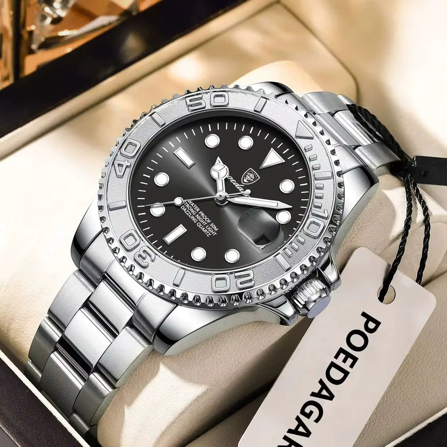 POEDAGAR Armbanduhr Edelstahl, Quarz, Schwarz, Herren - Bild 6