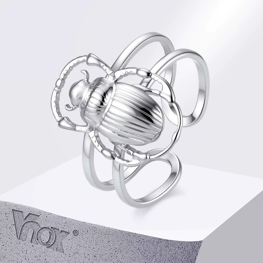 Vnox Ägyptischer Skarabäus Offener Ring, Silber, Unisex - Bild 2