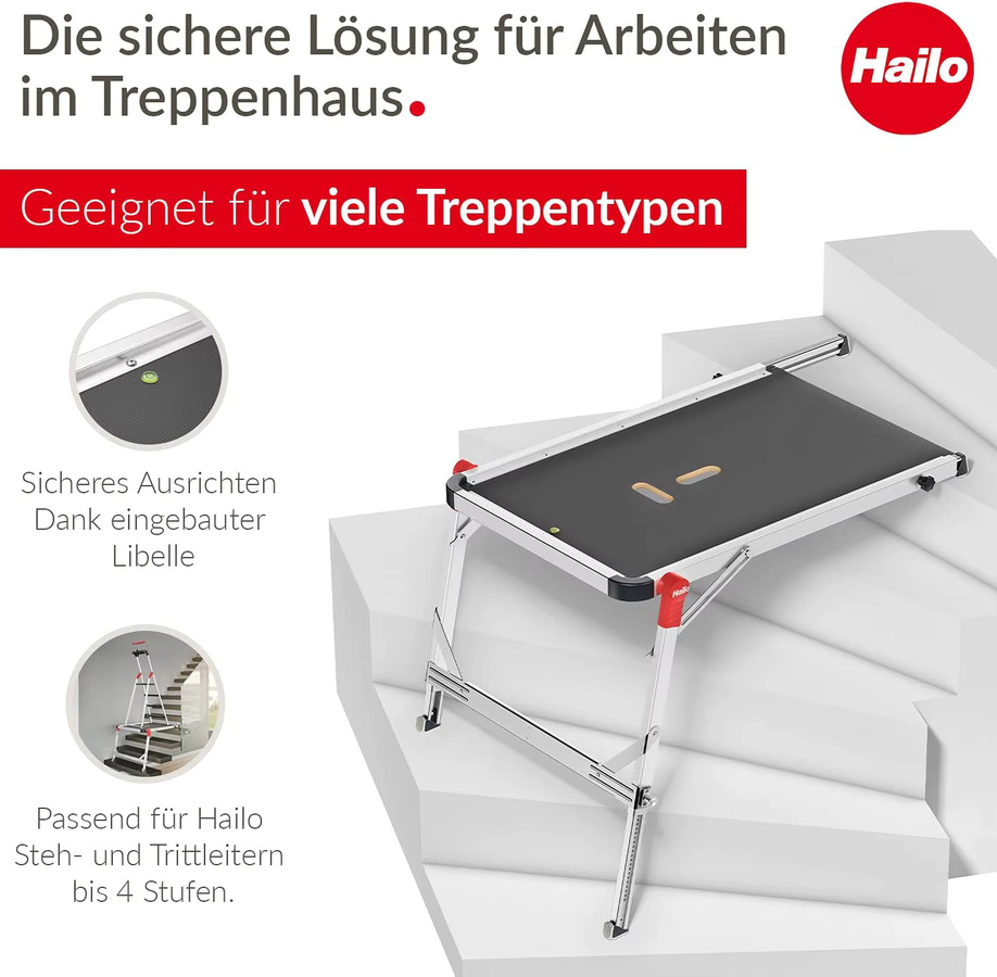 ailo TP1 Treppenpodest Arbeitsplattform mit Tragegriff und Anti-Slip-Platte in Grau - Bild 2