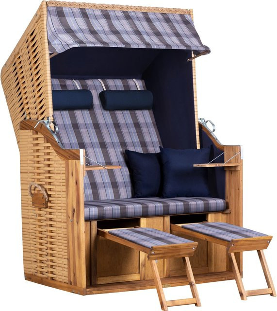 Trendy by Devries Strandkorb Trend 10+ mit Ottoman, Akazienholz FSC, Gestreift in Natur und Multicolour - Bild 1