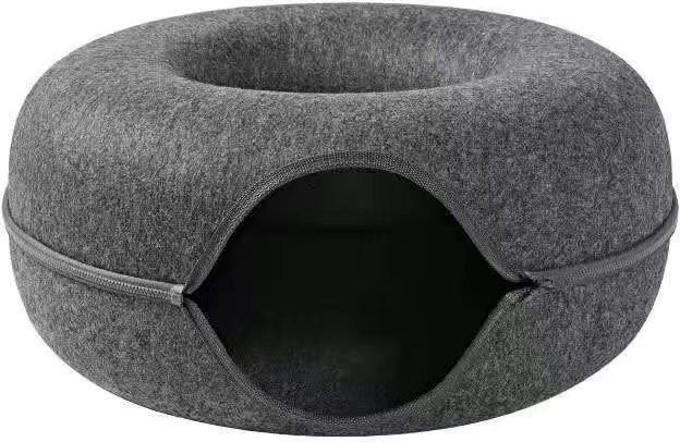 Yiran Furniture Filz-Katzenbett Donut-Haustiertunnel in Grau mit abnehmbarem Korb, Durchmesser: 60 cm - Bild 1