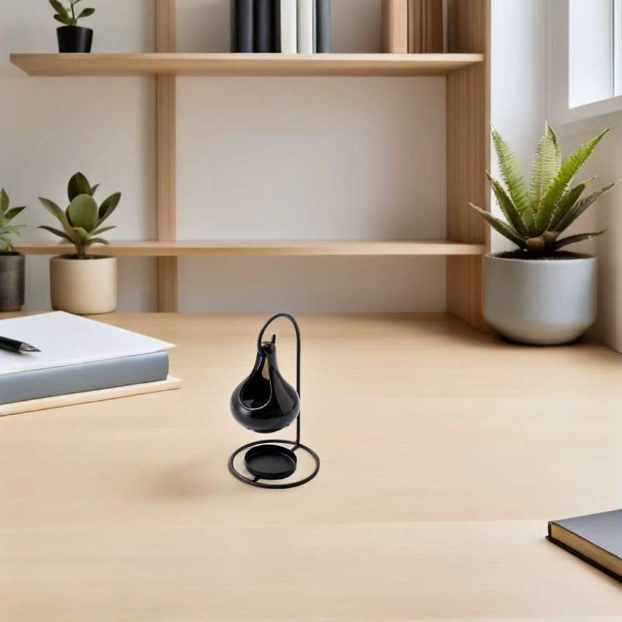 WINOMO Keramik-Teelichthalter in Schwarz als Aroma-Diffusor und Duftlampe für ätherische Öle - Bild 2