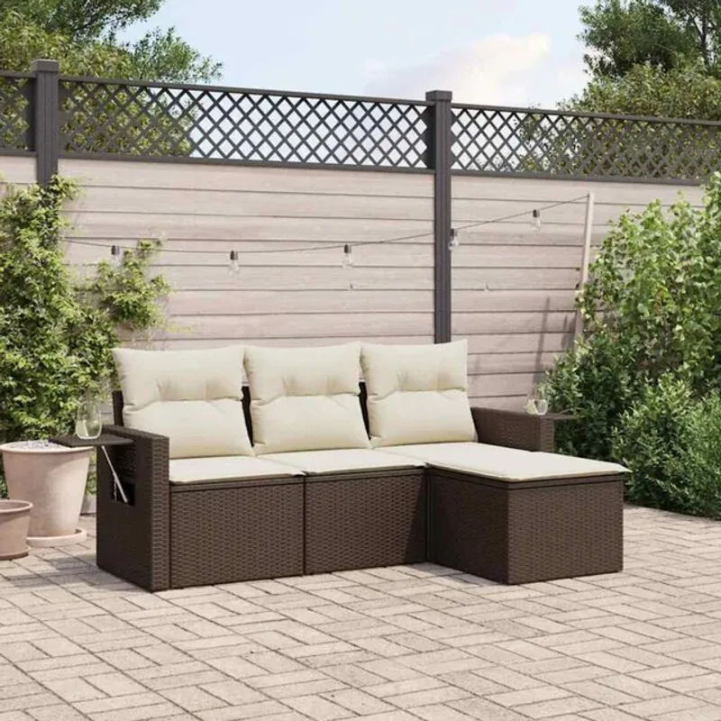 4-tlg. Garten-Sofagarnitur aus Polyrattan mit Kissen in Braun und Beige von vidaxl - Bild 1