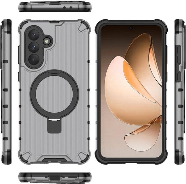 Magnetische Wellpappen-Ringständer Hülle für Samsung Galaxy S25 S24 S23 S22 Plus Ultra A55 A54 A35 A34 A15 A14 A13 5G in Grau/Transparent - Bild 1