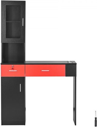VEVOR Salonstation zur Wandmontage für Friseure und Beauty-Spas in Schwarz und Rot mit Schrank, Fächern, Schubladen und Glastüren, B/T/H: 102,8 x 30 x 170 cm - Bild 1