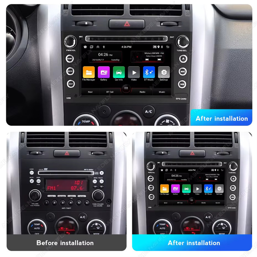 STRONGNAVI Android 15 Autoradio mit 7 Zoll Display für Suzuki Grand Vitara 2005-2015, 2 DIN Multimedia-Stereo-Player mit kabellosem CarPlay und GPS, Schwarz - Bild 2