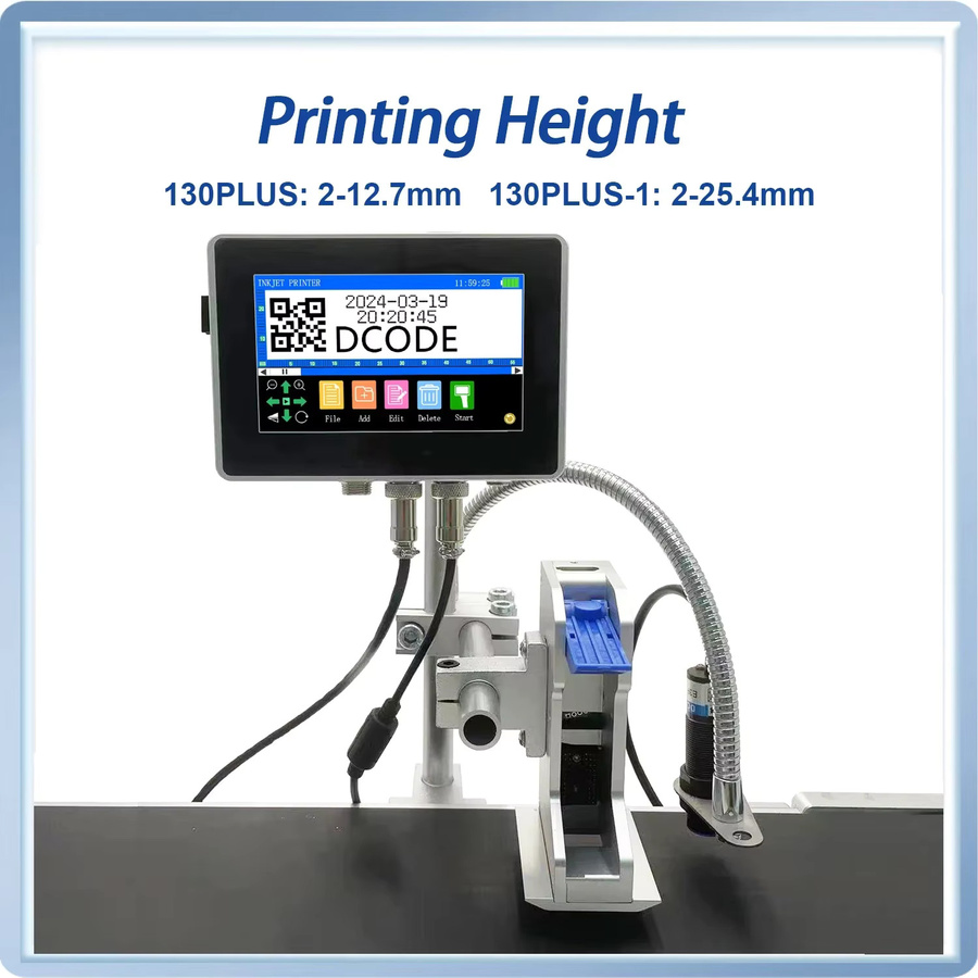 DCODE 130PLUS Industrieller Online-Tintenstrahldrucker mit 4,3-Zoll-Bildschirm für QR-Codes, Barcodes, Batchnummern, Logos und Datumsdruck (12,7/25,4 mm Düse) - Bild 3