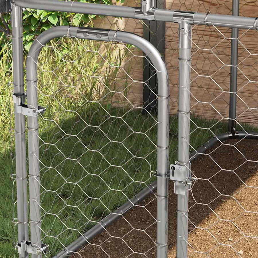 vidaXL Outdoor-Hundezwinger aus verzinktem Stahl mit Dach in Grau, B/T/H: 400 x 100 x 150 cm - Bild 4