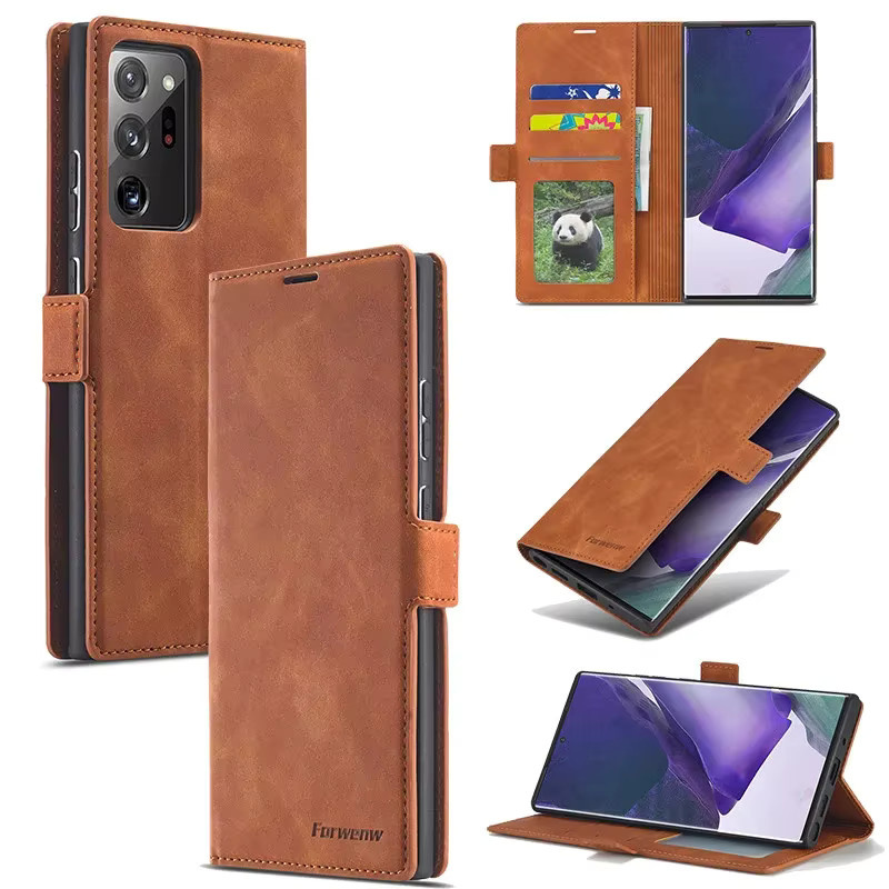 Luxus Leder-Brieftasche Handyhülle mit Magnetischem Kartenhalter für Samsung Galaxy S25 S24 Note 20 Ultra Note 10 Note 9 in Schwarz und Braun - Bild 3