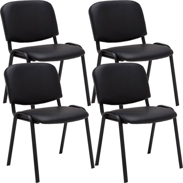 CLP 4er Set Besucherstühle Ken aus schwarzem Kunstleder mit robustem Metallgestell, stapelbare Polsterstühle mit Rückenlehne - Bild 1