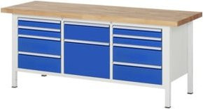 Rau Werkbank 8575A2 höhenverstellbar mit 10 Schubladen, Blau, B: 200 cm, T: 70 cm, H: 84-104 cm - Bild 1