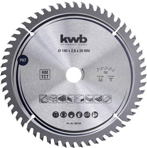 Kwb Hartmetall Kreissägeblatt für Holz und Kunststoff, Farbe: Silber, Durchmesser: 190 mm, Bohrung: 20 mm - Bild 1
