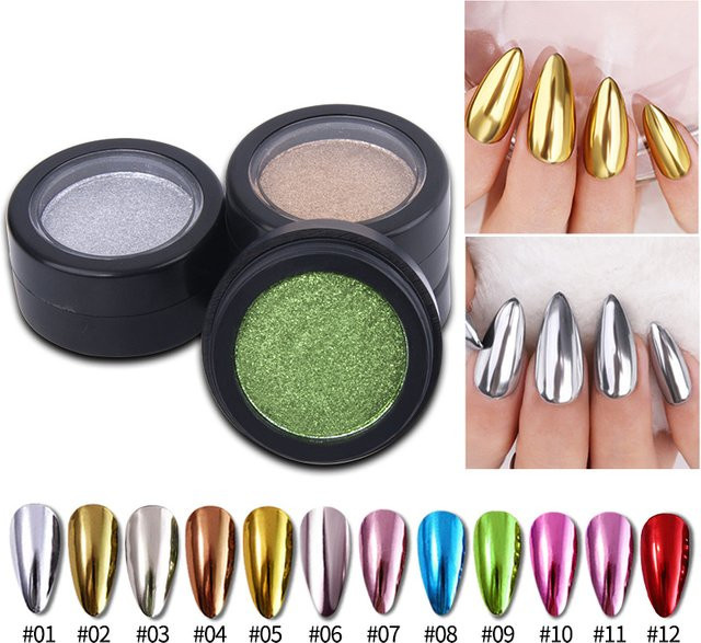 VERONNI Nagelpulver Metallic Chrom, 12 Farben, Glitter Pigment - Bild 1