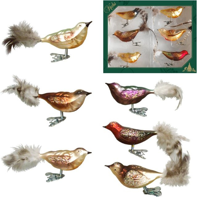 Krebs Glas Lauscha Weihnachtsornamente Waldvögel 6-teilig, bunt, Höhe: 6 cm - Bild 1