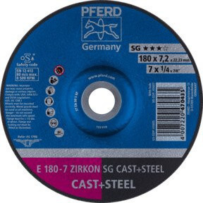 PFERD Schruppscheibe SG CAST+STEEL Leistungslinie Zirkon Blau Durchmesser: 180 mm, Breite: 7,2 mm, Bohrung: 22,23 mm - Bild 1