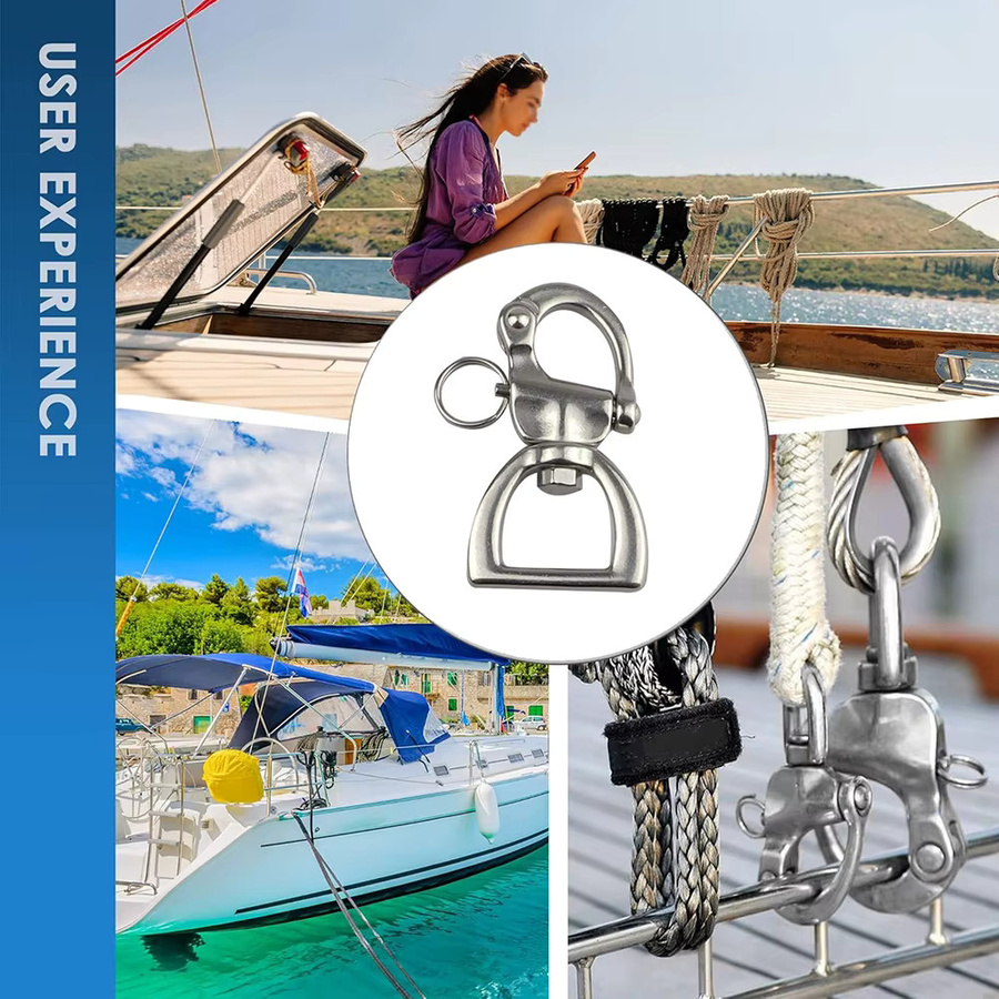 NERISXB Drehbarer Schnappschäkel aus Edelstahl 316 in Silber, Schnellanschlussschäkel für Segelboote, Breite: 7,7 cm, Tiefe: 2,5 cm - Bild 2