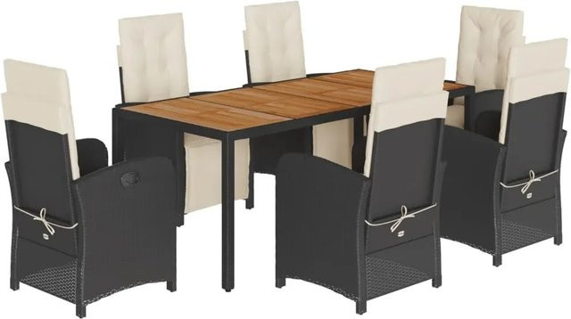 vidaXL 7-teilige Garten-Essgruppe aus Poly Rattan und Akazienholz in Schwarz mit Kissen - Bild 1
