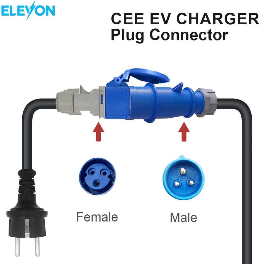 ELEVON Tragbares Elektrofahrzeug Ladegerät mit CEE Blau Buchse auf Schuko Stecker Adapter in Blau - Bild 3
