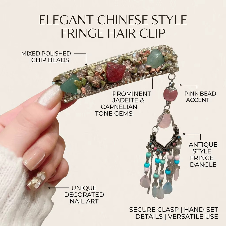 Haarspange New Chinese Style, mit farbigem Stein, Fransen - Bild 4